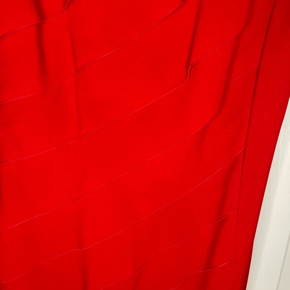 CALVIN KLEIN Red Asymmetric Ruffle Sleeveless Sheath Dress - Picture 3 of 16